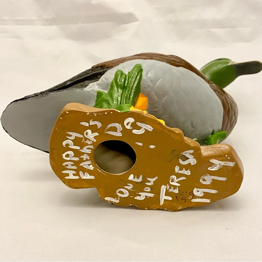 Hand-Painted Ceramic Duck, Signed on Bottom, Hobbyist Painted, VTG